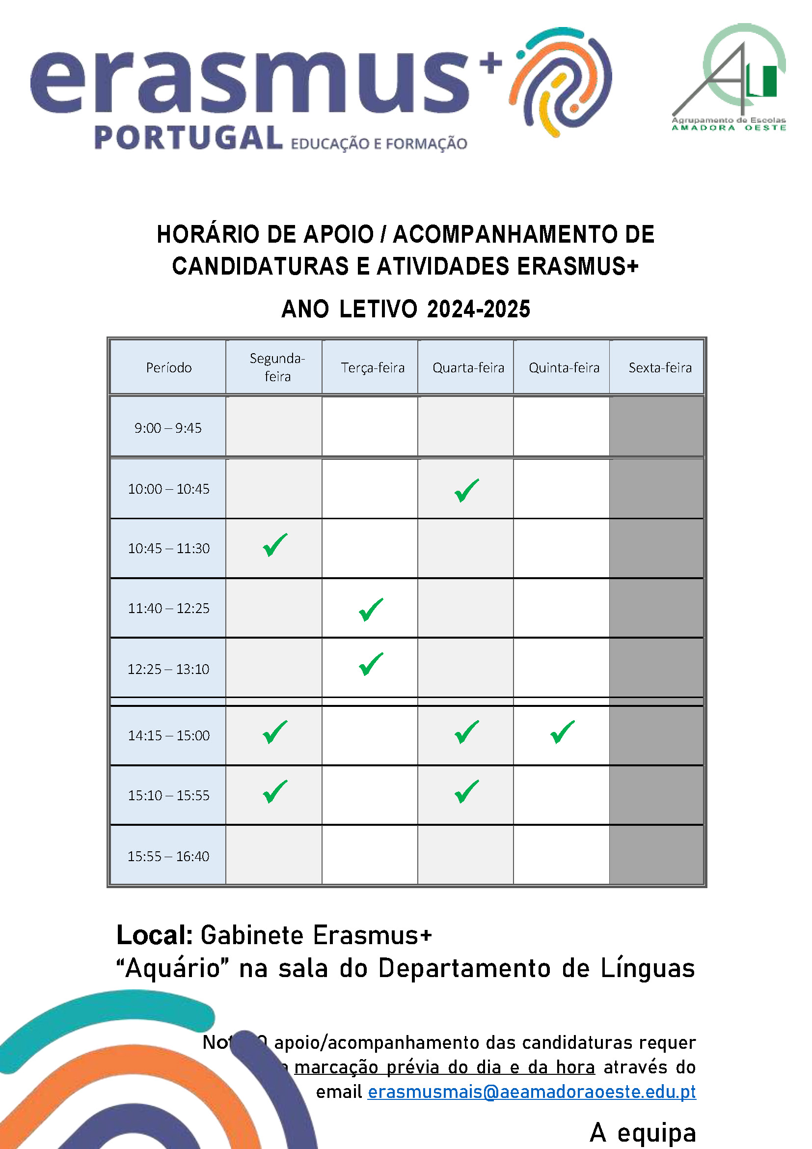 HORÁRIO DE APOIO 24 25